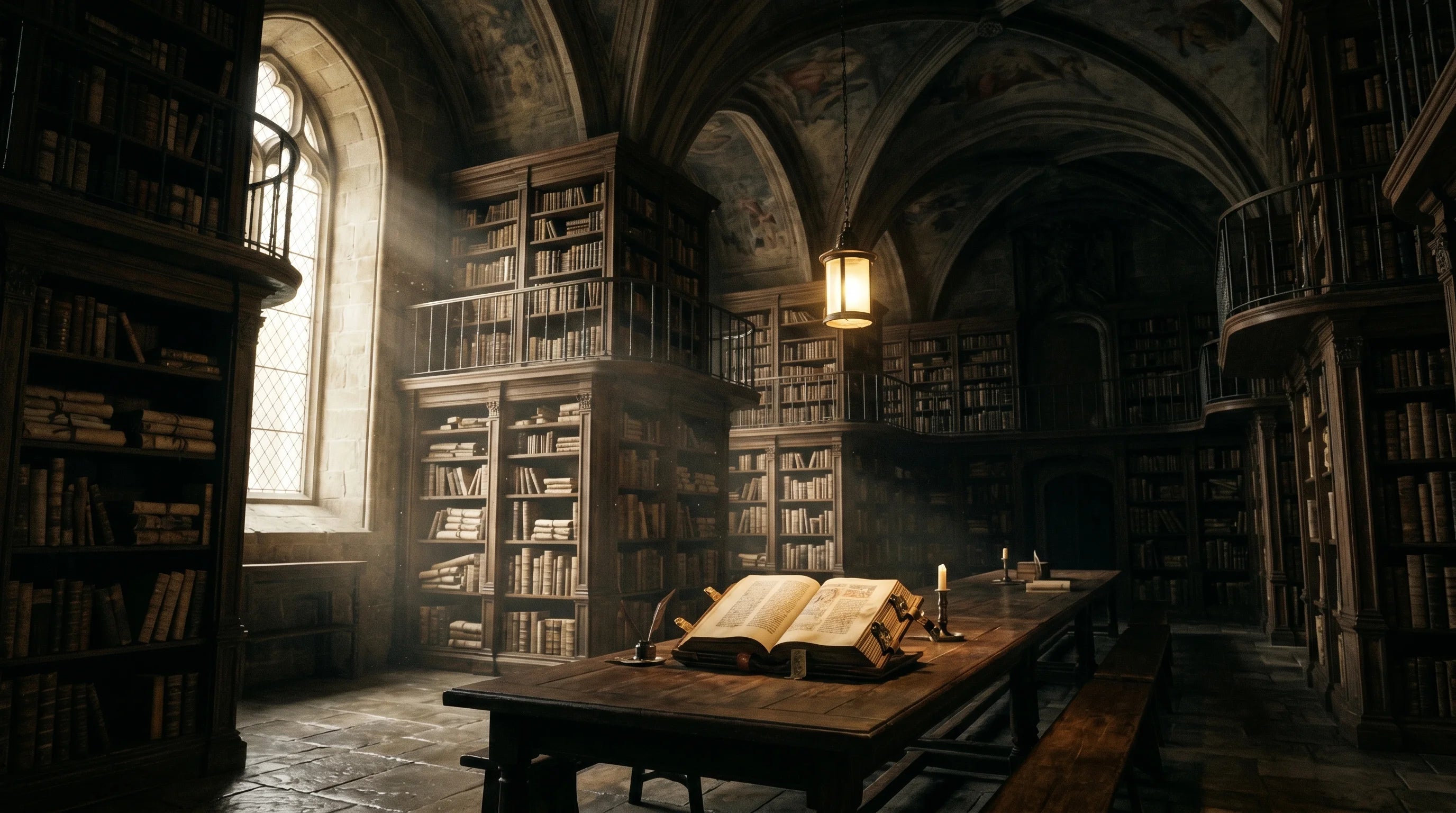 Innenraum der Vatikanischen Bibliothek mit alten Manuskripten